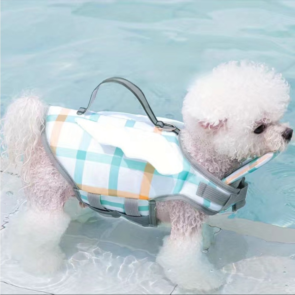 NWT plaid with angel wings life jacket for dogs